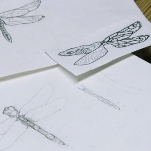 Sketches for custom dragonfly pendant