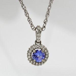 Blue Tanzanite Pendant with a Diamond Halo - Morgan's Treasure - Custom Jewelry