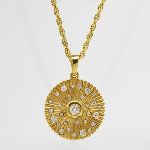 14k Yellow Gold Disc Pendant with Diamonds - Morgan's Treasure - Custom Jewelry
