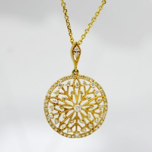 14k Yellow Gold Disc Pendant with Cutouts and Diamonds - Morgan's Treasure - Custom Jewelry