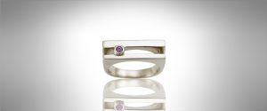 14Kt white gold geometric band purple sapphire