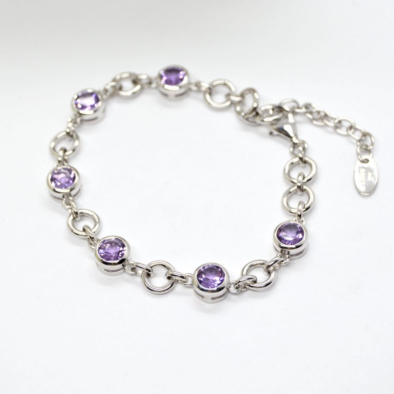 Sterling silver Dobbs Boston bracelet with amethyst in bezels