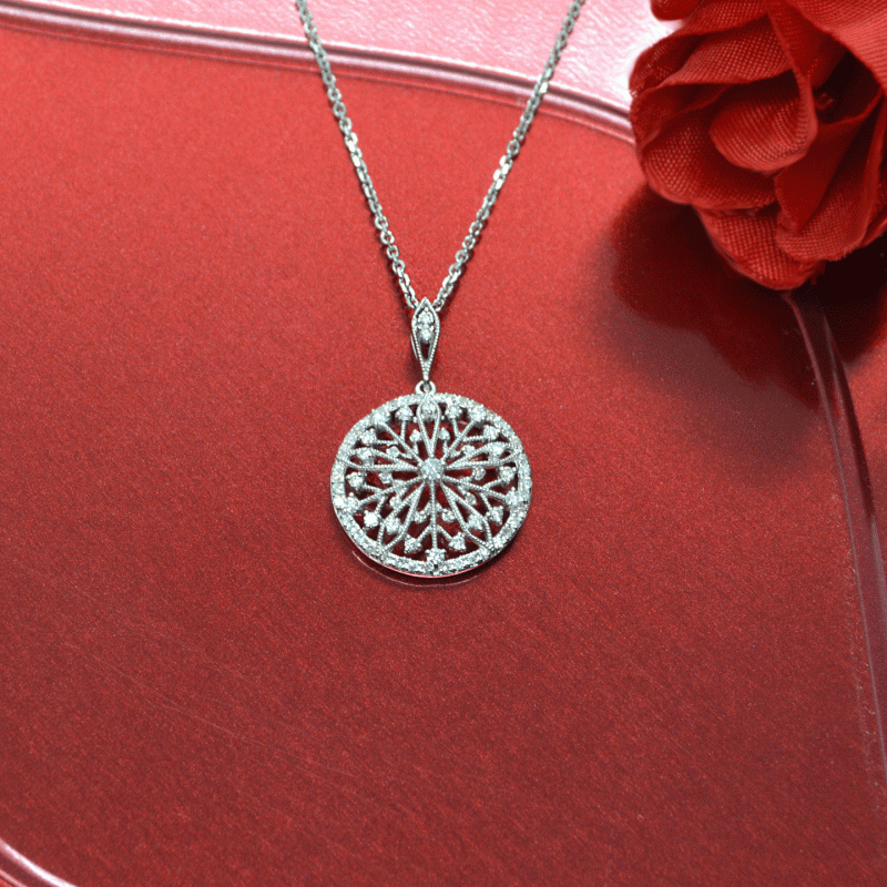 Filigree white gold diamond necklace