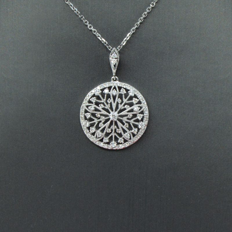 Filigree white gold diamond necklace