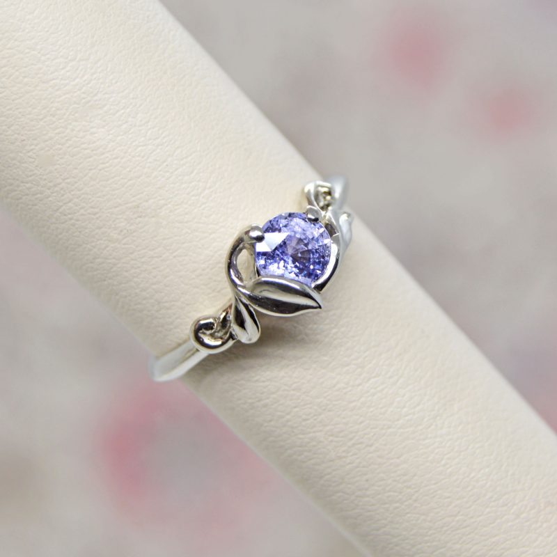 Lavender sapphire leaf and vine ring custom designed by Morgan's Treasure Custom Jewelry in Westerville, OH