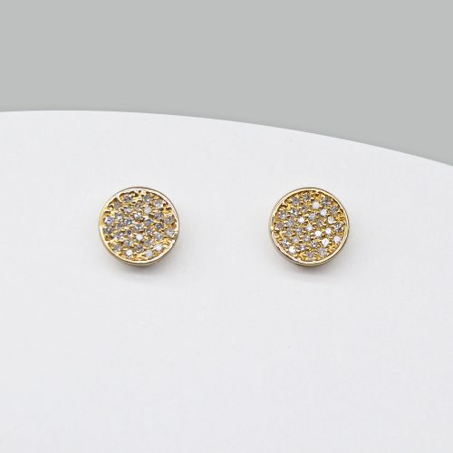 Round stud earrings in 14K yellow gold with pave set diamonds