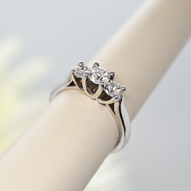 Three stone diamond engagement ring or anniversary ring in white gold