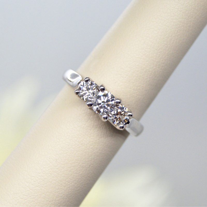 Three stone diamond engagement ring or anniversary ring in white gold