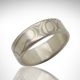 Mokume gane wedding band in 14k palladium white gold and sterling silver in a wood grain pattern, designed by Morgan's Treasure