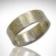 Mokume gane wedding band designed by Morgan's Treasure in 14K white gold, 18k yellow gold and sterling silver with wood grain pattern
