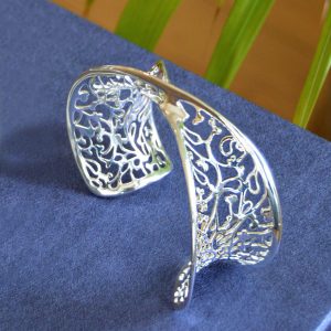 Scroll filigree statement cuff in sterling silver designed by Kit Heath