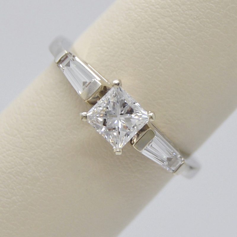 Three-Stone Princess Cut Engagement Ring in 14KT White Gold