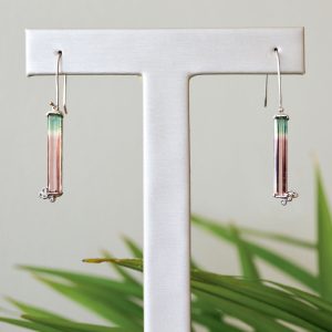 Bicolor watermelon tourmaline earrings in 14K white gold