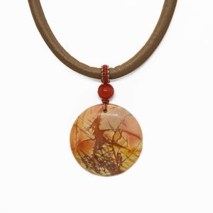 Earth tones agate medallion and bead necklace