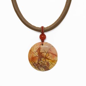 Earth tones agate medallion and bead necklace