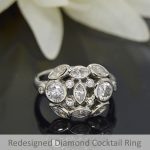 Cluster cocktail ring with 2 center diamonds, marquise and round accent stones, redesigned from old jewelry, Morgan's Treasure