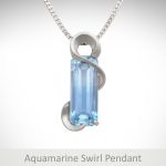 Emerald-cut Aquamarine pendant with swirl in white gold, designed by Morgan's Treasure