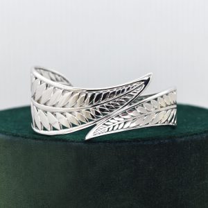 Sterling silver cuff bracelet designed with 2 leaves