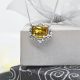 Cushion cut, 2.65 CT yellow beryl art deco filigree pendant with diamond accent on an 18" white gold chain