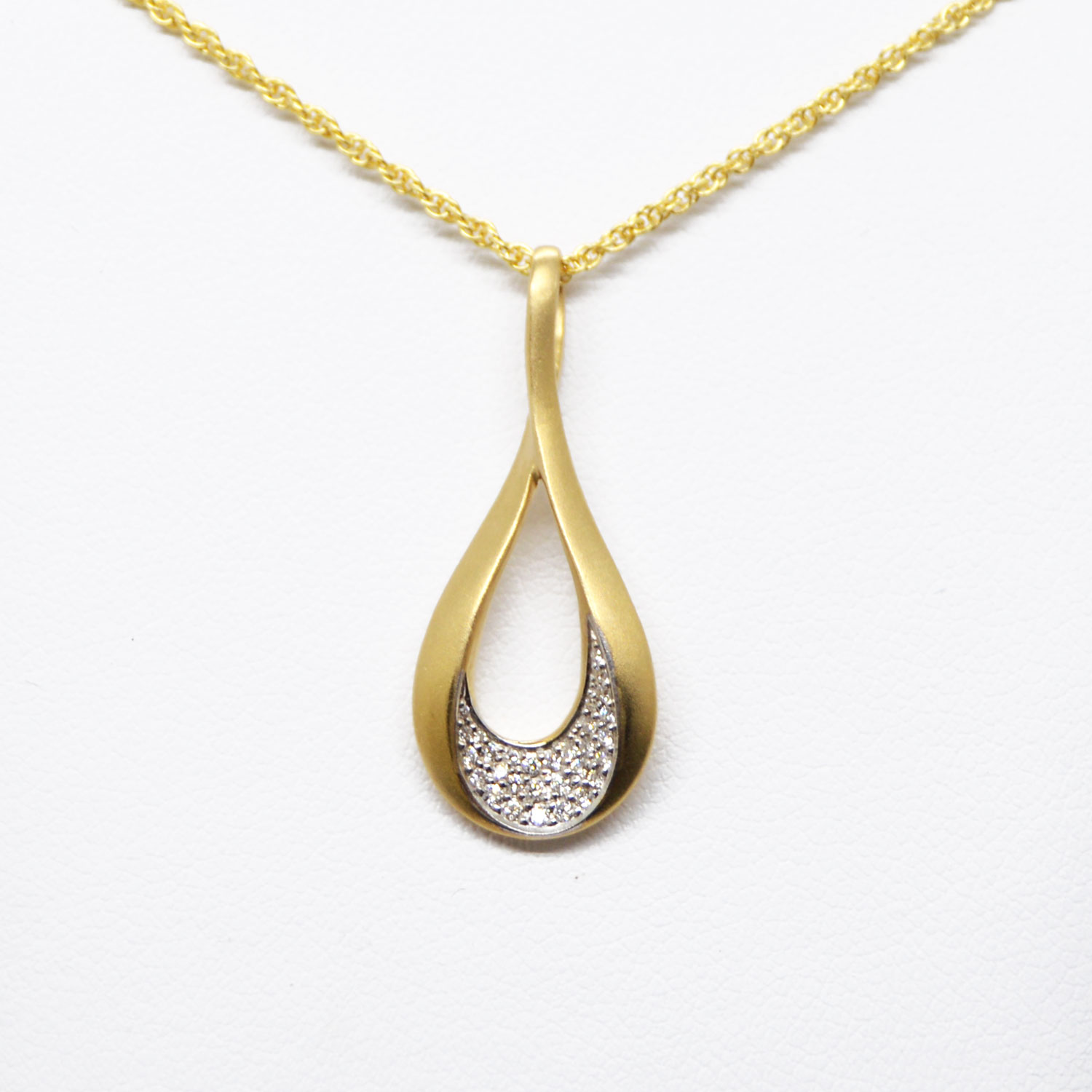 Allison Kaufman necklace with pave set diamonds in yellow gold satin finish