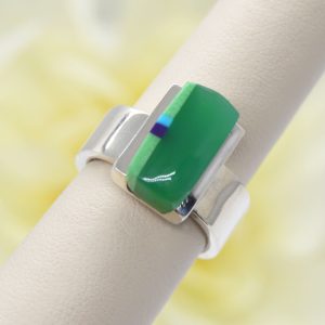 Sterling Silver Ring featuring Chrysoprase, Turqouise and Sugelite inlay.