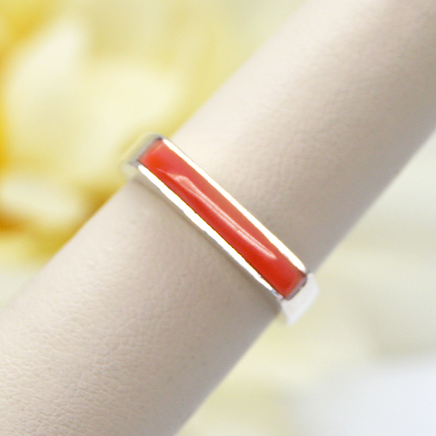 Sterling Silver ring with pink coral inlay from Sessin Durgham