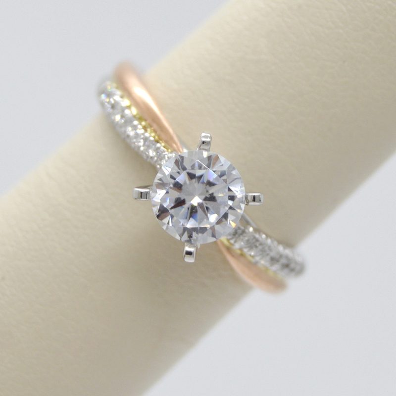 Round Solitaire Mixed Metals Engagement Ring with Twist Band 14K Rose and White Gold