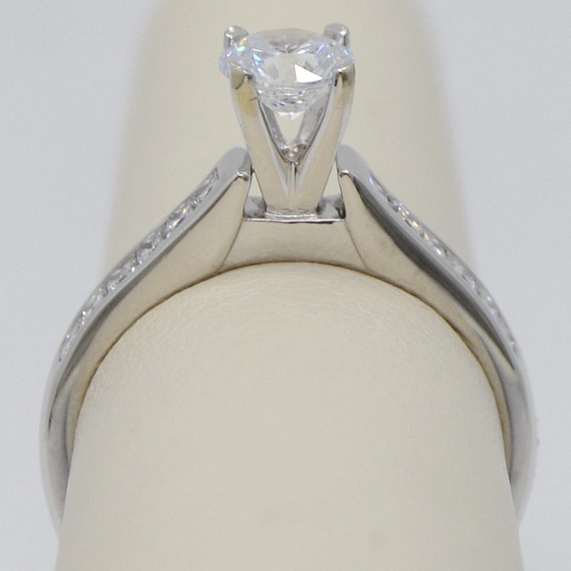 Solitaire Engagement Ring with Channel Set Diamonds in 14K White Gold - Image 2