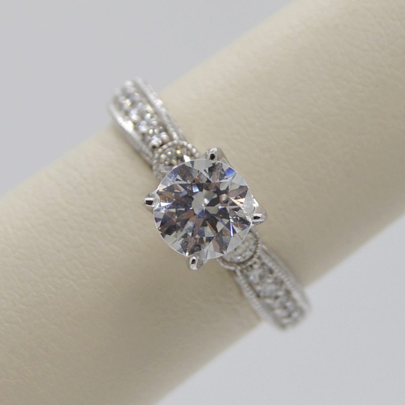 Vintage Three Stone Engagement Ring in 14K White Gold - Semi-Mount