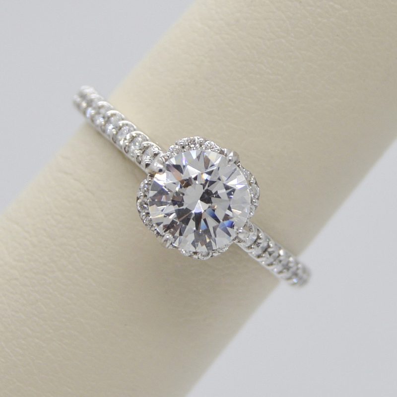 Illusion Set Solitaire Engagement Ring with Accent Band in 14K White Gold