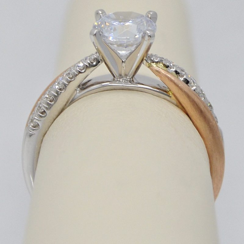 Round Solitaire Mixed Metals Engagement Ring with Twist Band 14K Rose and White Gold - Image 2