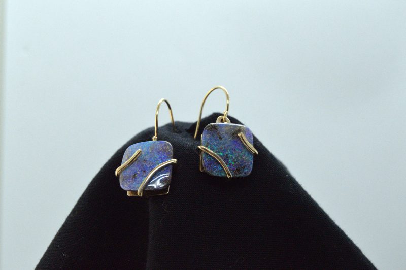 BOULDER OPAL EARRINGS , 14KT YELLOW GOLD