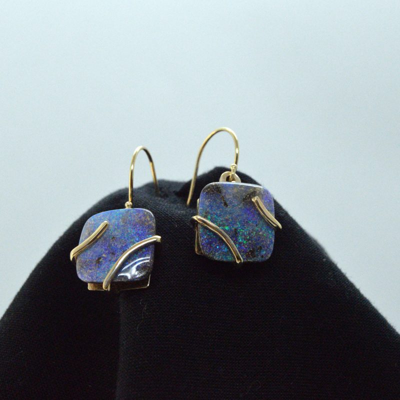 BOULDER OPAL EARRINGS , 14KT YELLOW GOLD