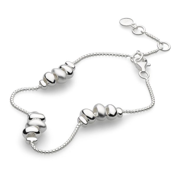 Dainty sterling silver bracelet with beads, polished and sandblasted pebble inspired, kit heath