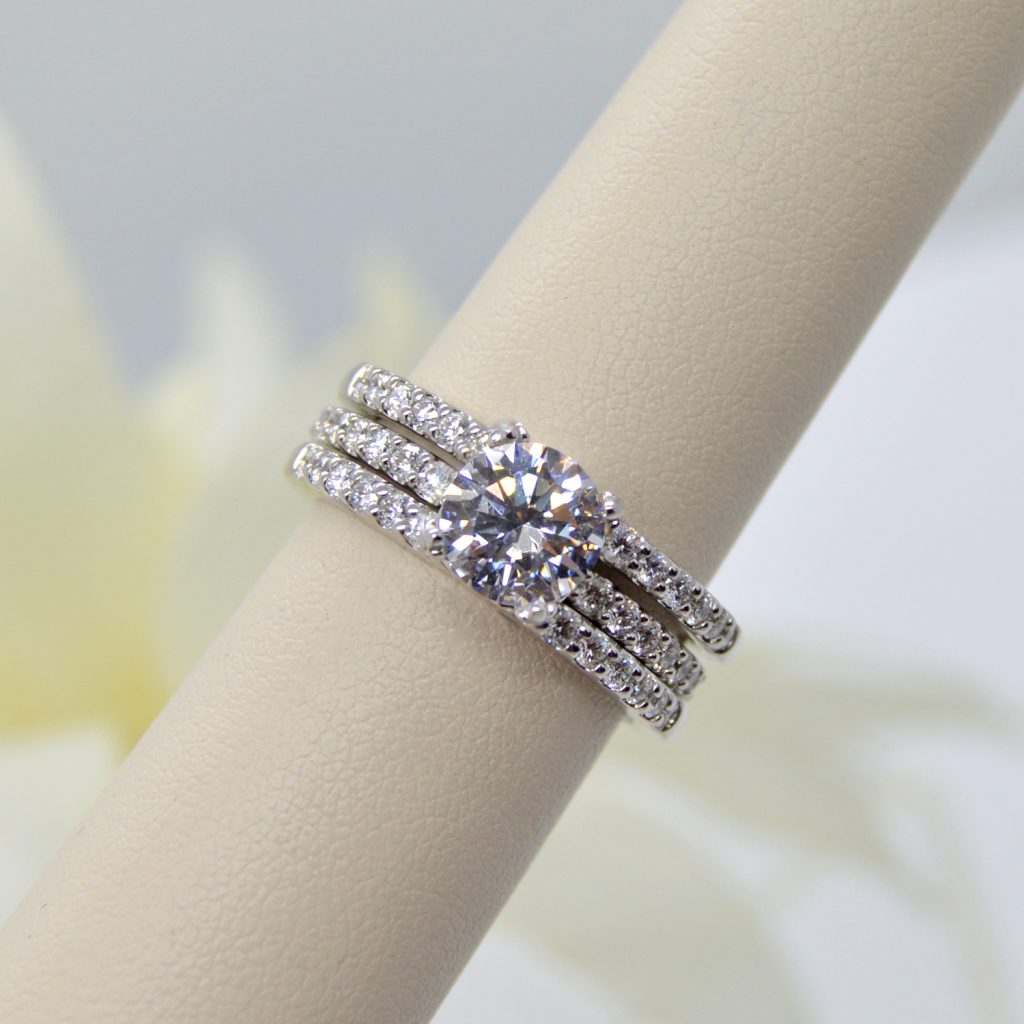 Allison Kaufman double wedding band, ring, wrap, enhancer, guard with diamonds in 14k white gold