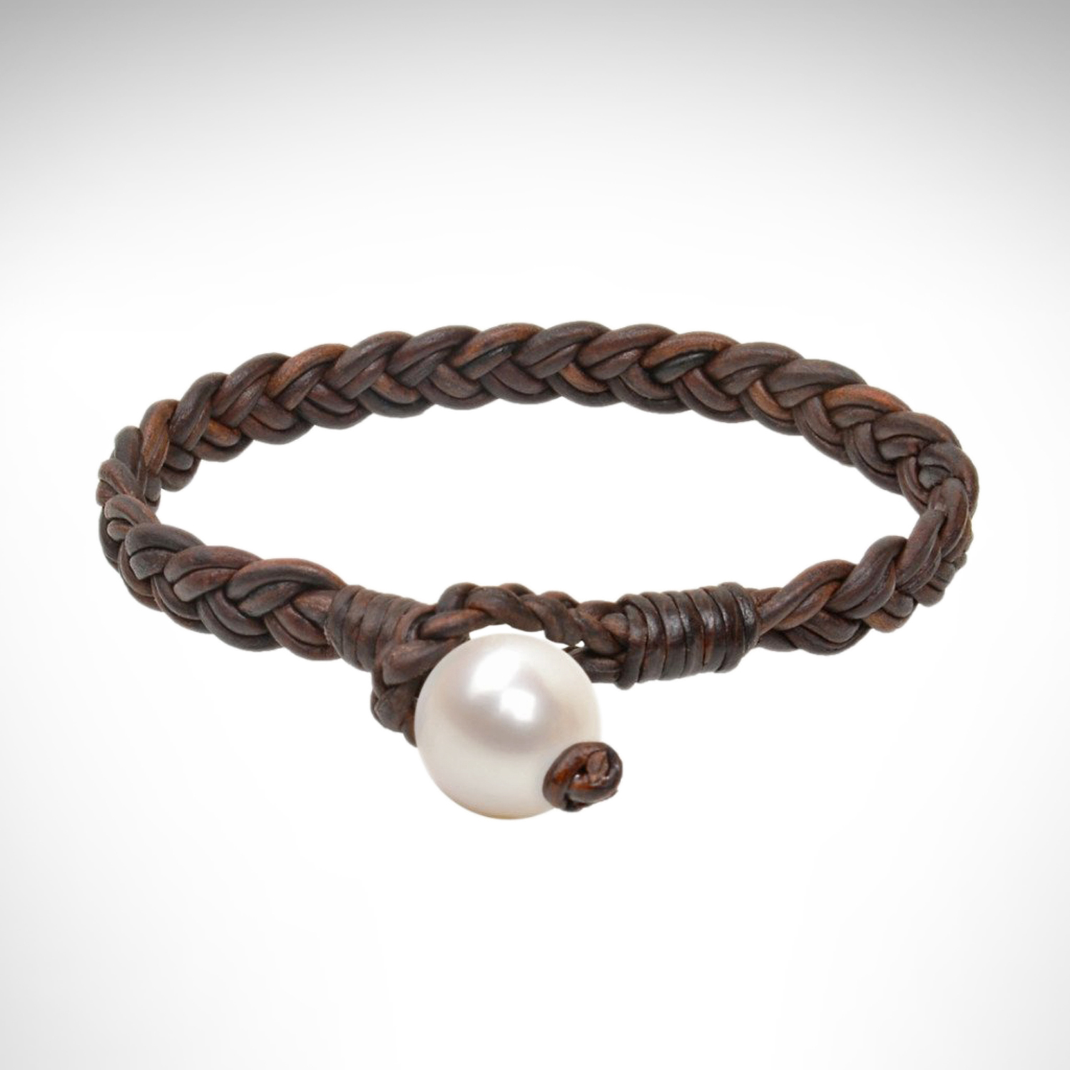 Vincent Peach bracelet brown leather bracelet with white freshwater pearl