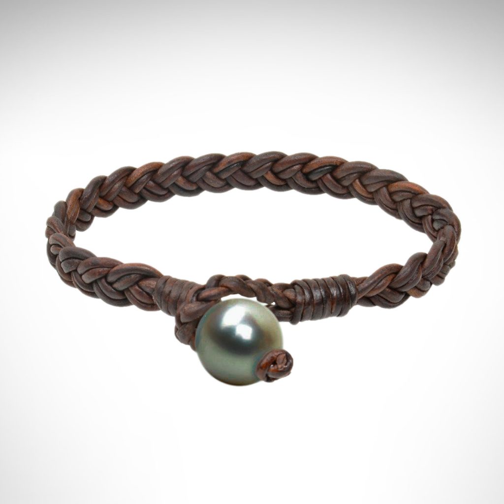 Vincent Peach bracelet brown leather bracelet with tahitian pearl