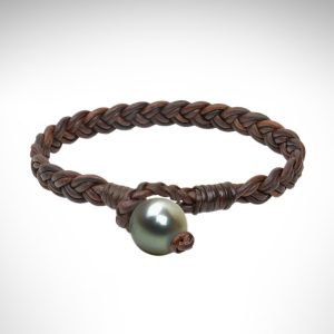 Vincent Peach bracelet brown leather bracelet with tahitian pearl