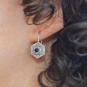Filigree White Gold Earrings with Sapphires