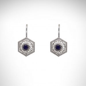 Filigree White Gold Earrings with Sapphires