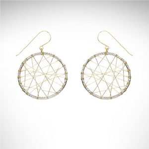 14k white and yellow gold dream catcher style dangle earrings