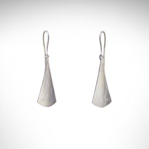 Hammered sterling silver earrings with brushed finish and accent diamonds