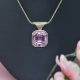 Asscher cut Kunzite gemstone in 14k white gold necklace with satin finish. Designed by Morgan's Treasure