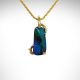 14k yellow gold pendant with blue green boulder opal on wheat chain