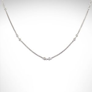 14k white gold necklace with double chain and dainty diamonds