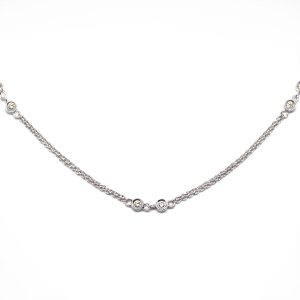 14k white gold necklace with double chain and dainty diamonds