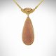 14k yellow gold necklace, gold jewelry with precious topaz bezel-set marquise and wheat chain with dangle of teardrop-shaped druzy with prongs and natural gemstone with quartz crystals on agate, natural color apricot/peach/tan