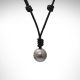 pearl necklace with adjustable knots in black leather