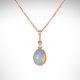 Ethiopian opal oval bezel set dangle necklace in 14k rose gold with an accent diamond