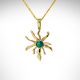 Custom black opal pendant on chain in 14k yellow gold with round black opal in greens and blues, designed by Morgan's Treasure in Westerville, OH